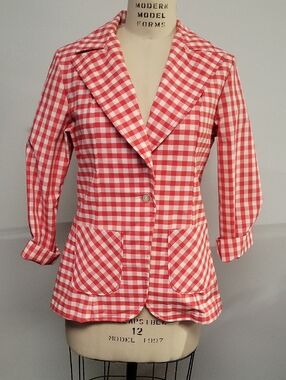 Sears Red and White Vintage Gingham Blazer Jacket